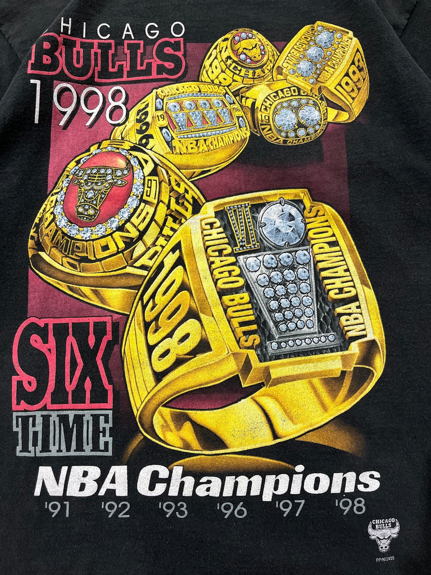 Vintage 90's Pro Player Chicago Bulls Rings 6 Time NBA Champions Tee