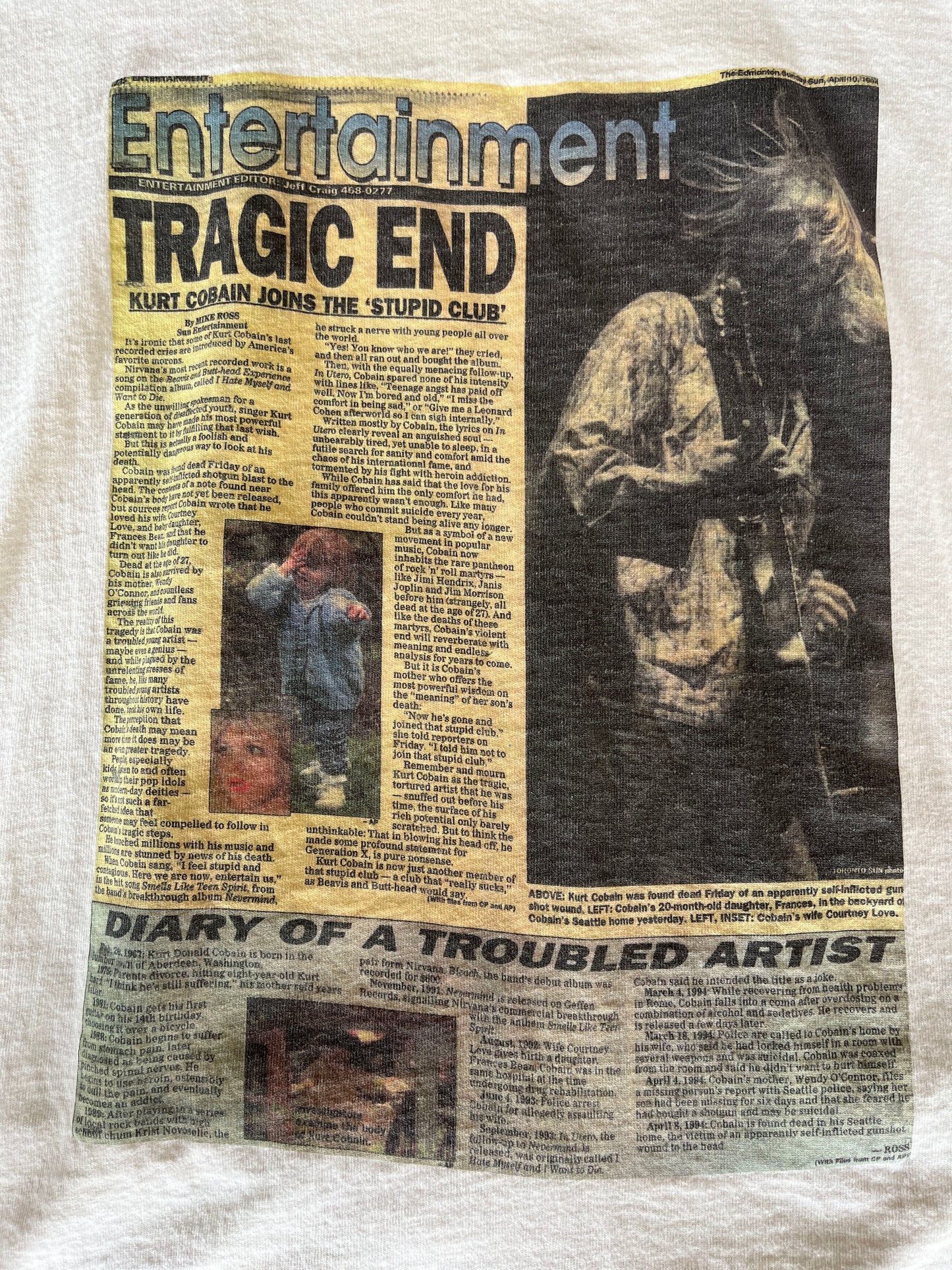 Super Rare Vintage 90's Newspaper Kurt Cobain Tee