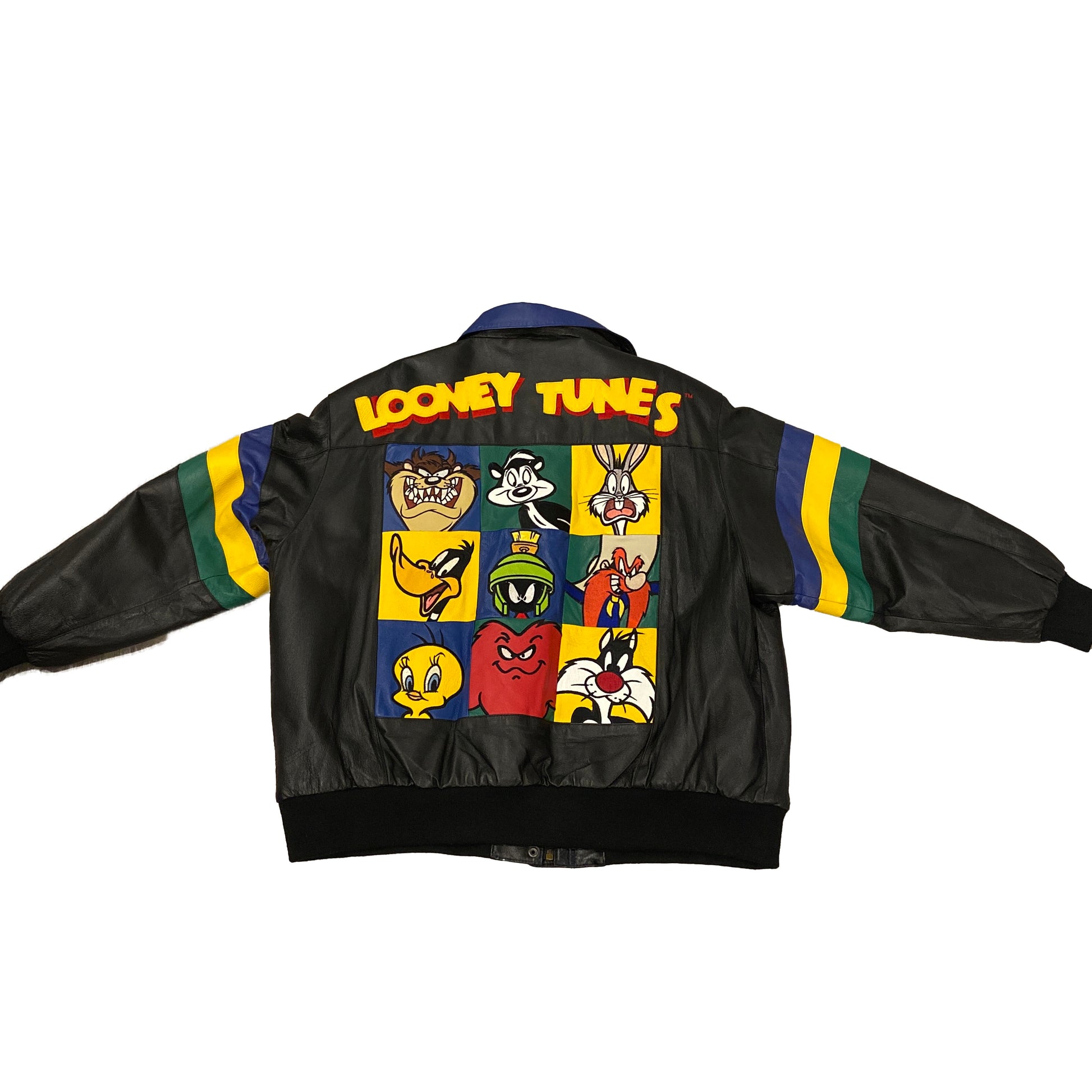 Vintage 90s Looney Tunes varsity style leather bomber jacket