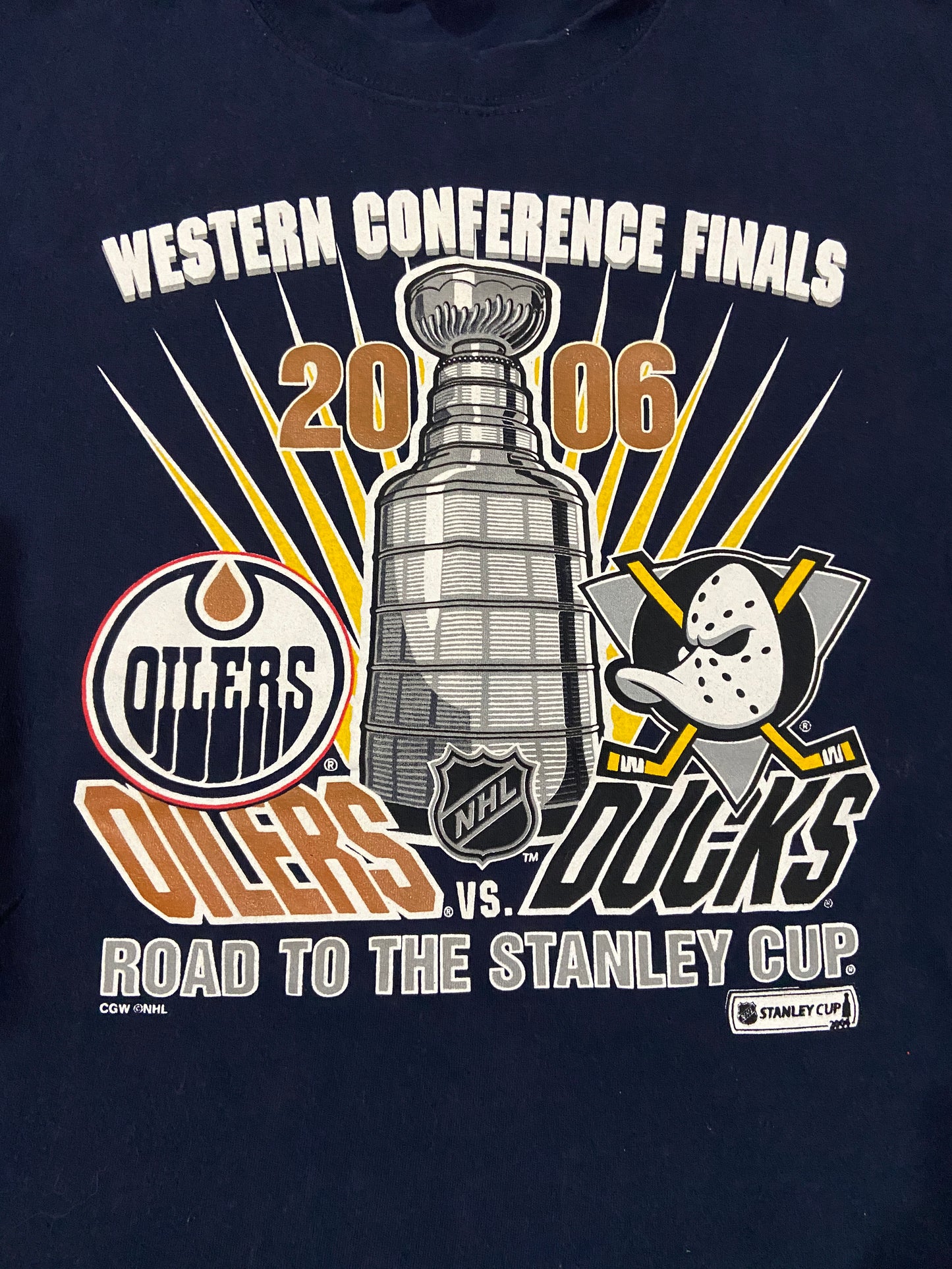 Vintage Y2k Oilers Vs Ducks "Western Conference Finals" Tee Blue
